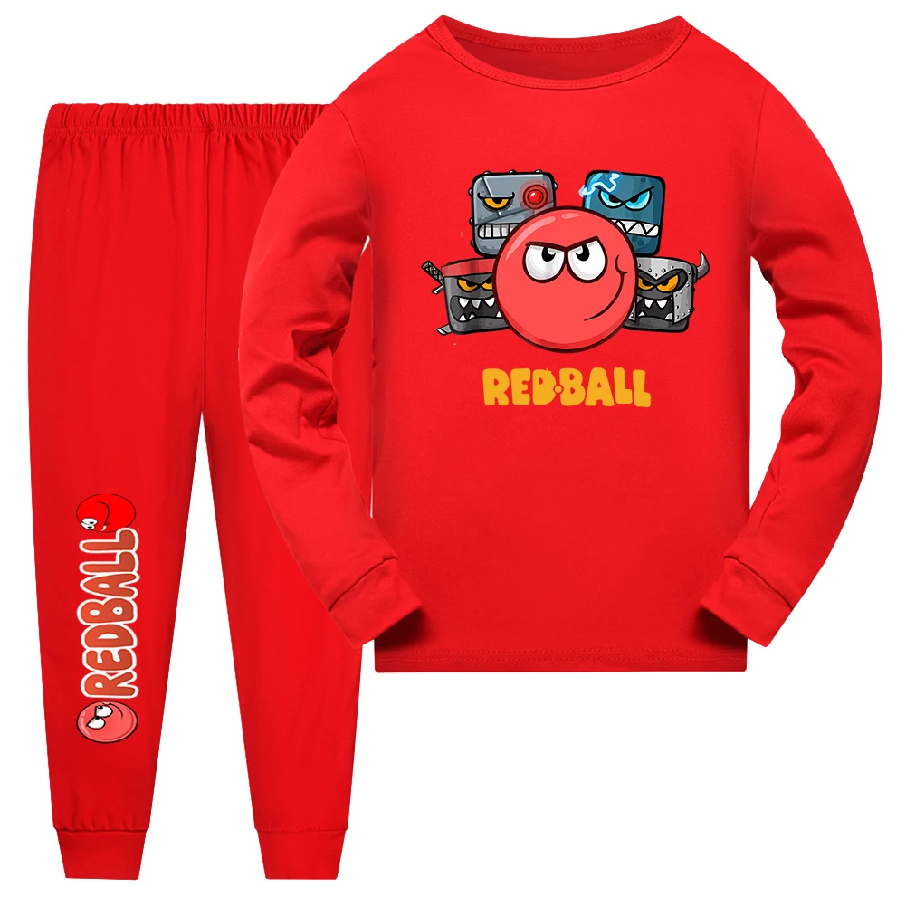 Cute Funny Boys Long Sleeve T-Shirt Set Gift Game Shop Red Ball 4 Cartoon Print Pajamas Fashion Sleepwear Hip Hop Tops Nightwear