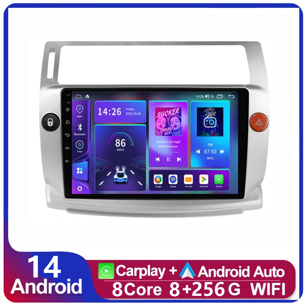 

4G +64G Android 14 2DIN Car Radio Multimedia Video Player for Citroen C4 C-Triomphe C-Quatre 2004 2005 2006 -2014 Navigation GPS