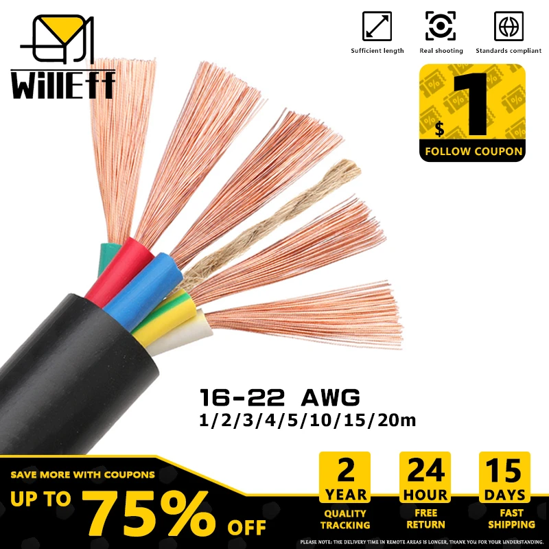 Cable de chaqueta de PVC, cable de cobre, cable Flexible de PVC 2, 3, 4, 5 núcleos, 600V, altavoces de Audio para eventos de energía, cables eléctricos 16-22 AWG