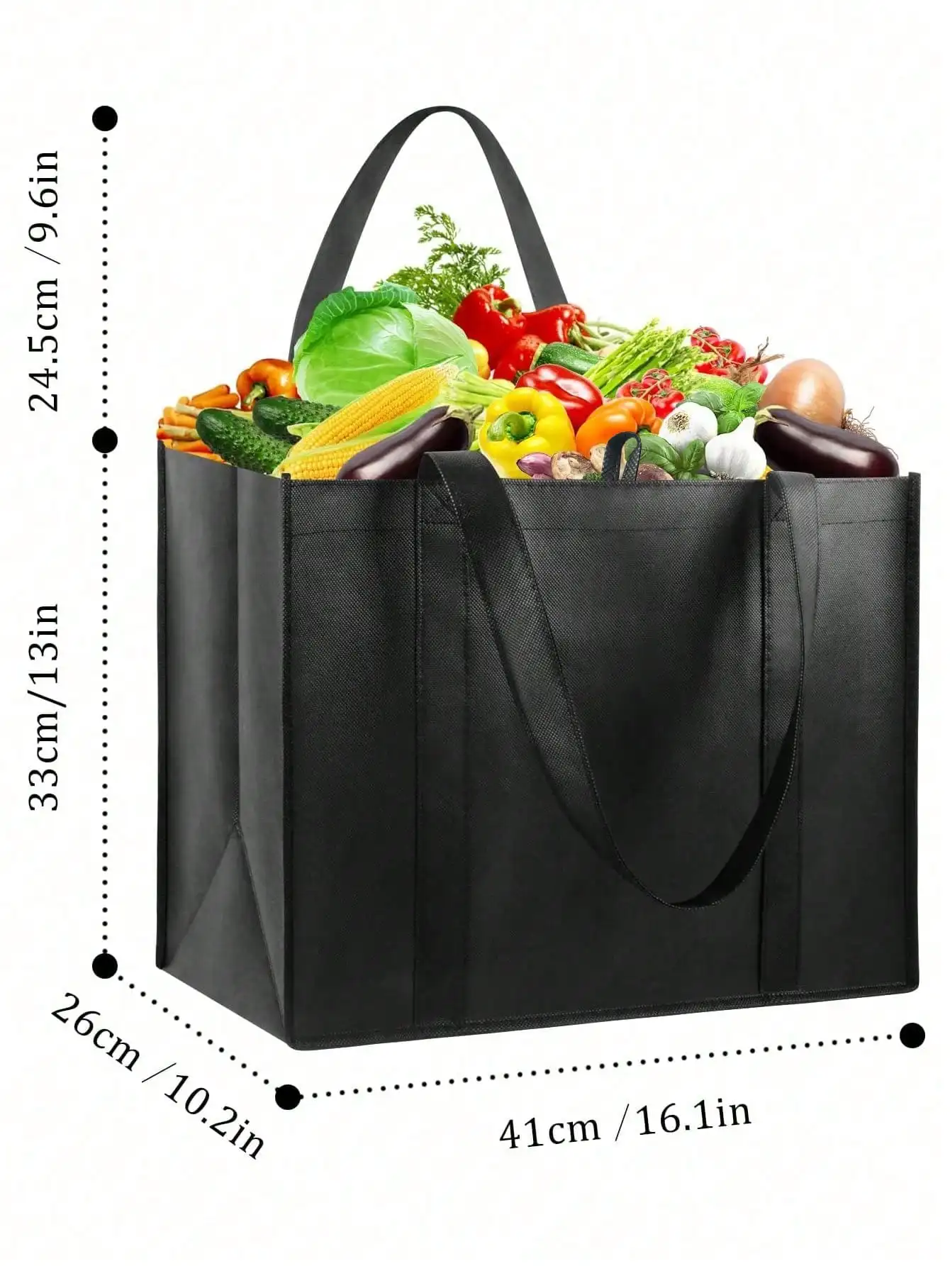 1pc/4pcs - Reusable grocery bag, oversized foldable heavy-duty shopping handbag, product bag with reinforced handle, black