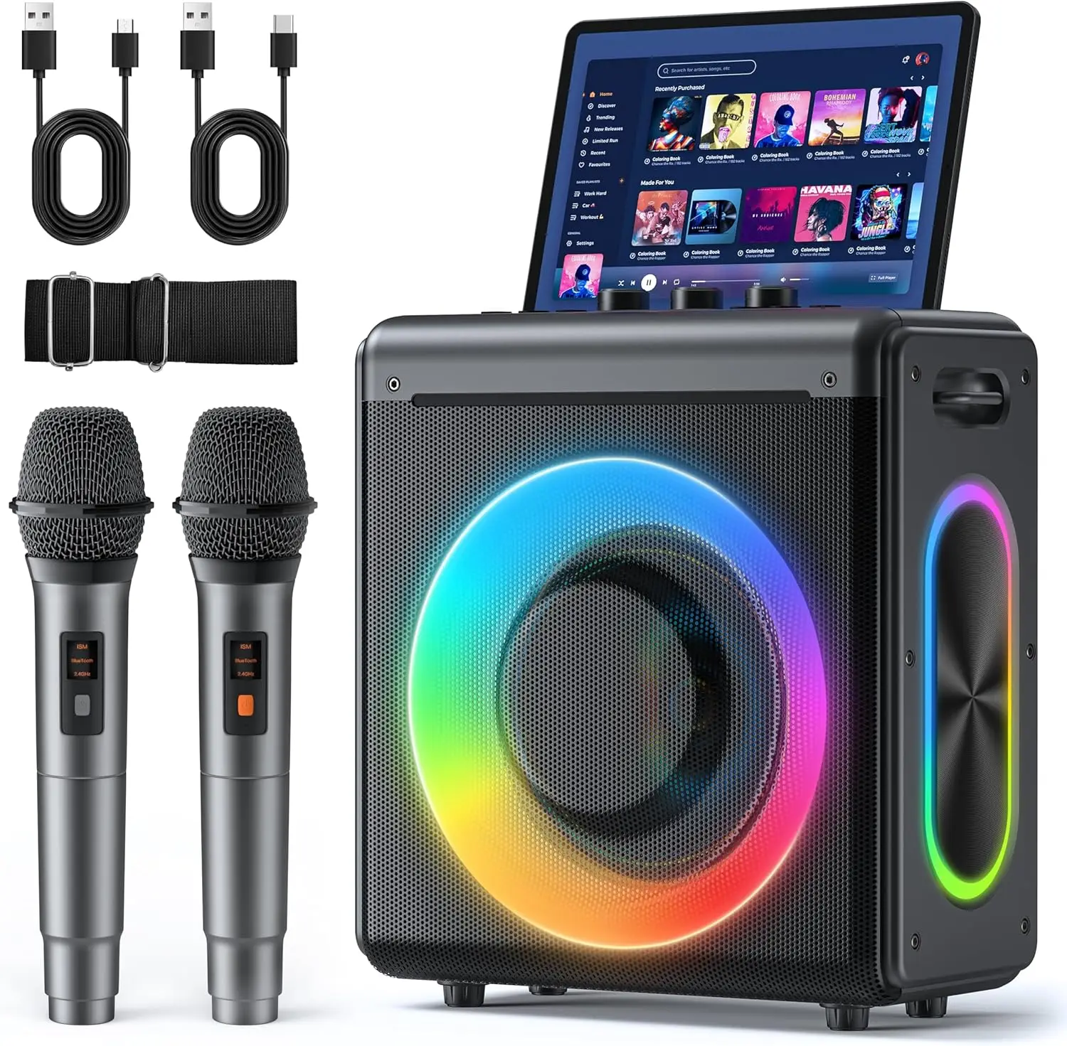 Portable Karaoke Machine with 2 Wireless Mics, Bluetooth Speaker, PA System for Home Parties