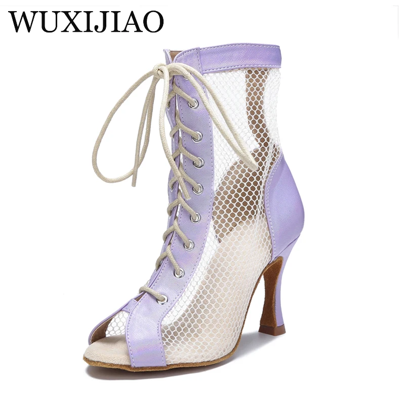 WUXIJIAO-zapatos de baile de suela suave para mujer, botas de fiesta de Jazz latino, color morado, novedad de verano