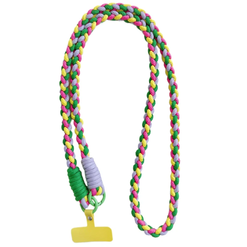 Colorful Braid Phone Charm Cellphone Lanyard Cord With Adapter Tab Mobile Long Solid Cordon