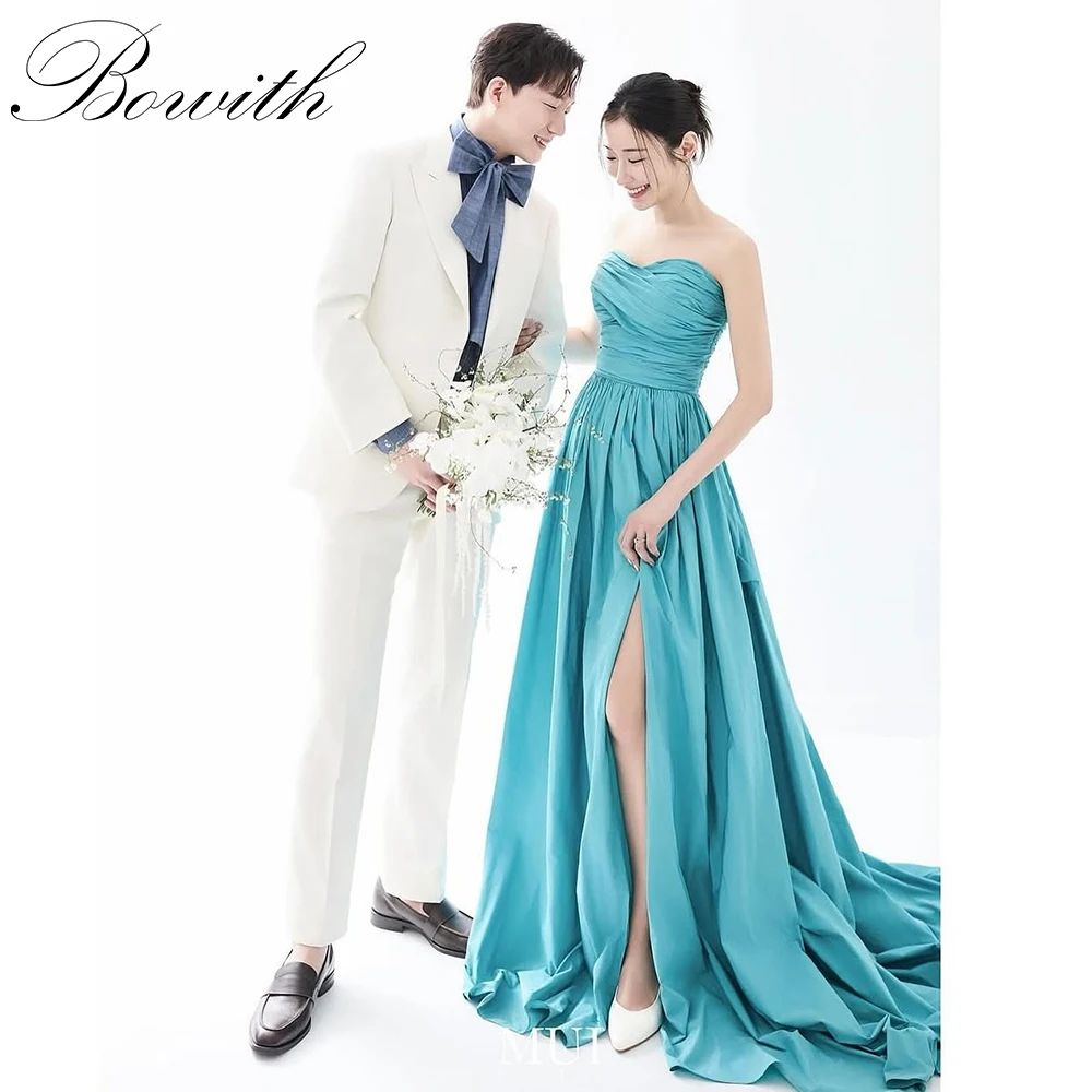 Bowith Teel Korean Wedding Dresses Strapless Side High Slit Bridal Gown Sleeveless Elegant Floor Length Bridal Dresses ウエディングドレス