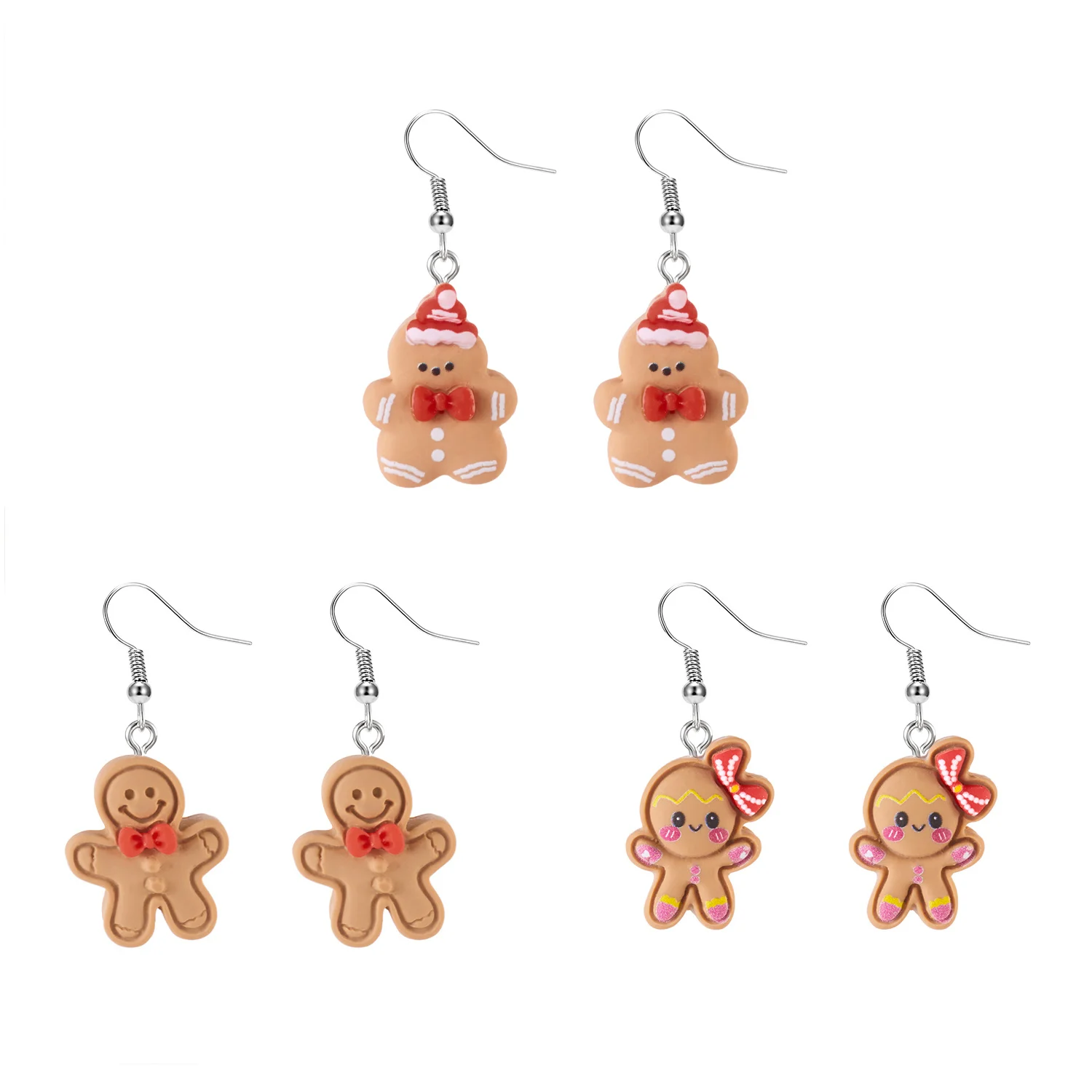 3-teiliges süßes Lebkuchenmann-Ohrring-Set aus Kunstharz für Damen, niedliches Cartoon-Weihnachtsthema, baumelnde Ohrringe, Party-Schmuck, Geschenk – Detail 7