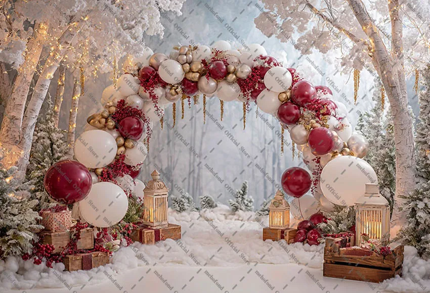 Latar Belakang Fotografi Mehofond Natal Musim Dingin Hutan Salju Berkilauan Pohon Pinus Anak-anak Potret Keluarga Dekorasi Latar Belakang Studio Foto