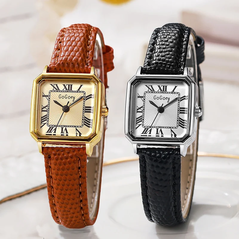 Square Roman Dial Quartz Watch Fashion Versatile Leather Strap Women's Watch Ladies Luxury Wristwatches Gift Clock Dropshipping