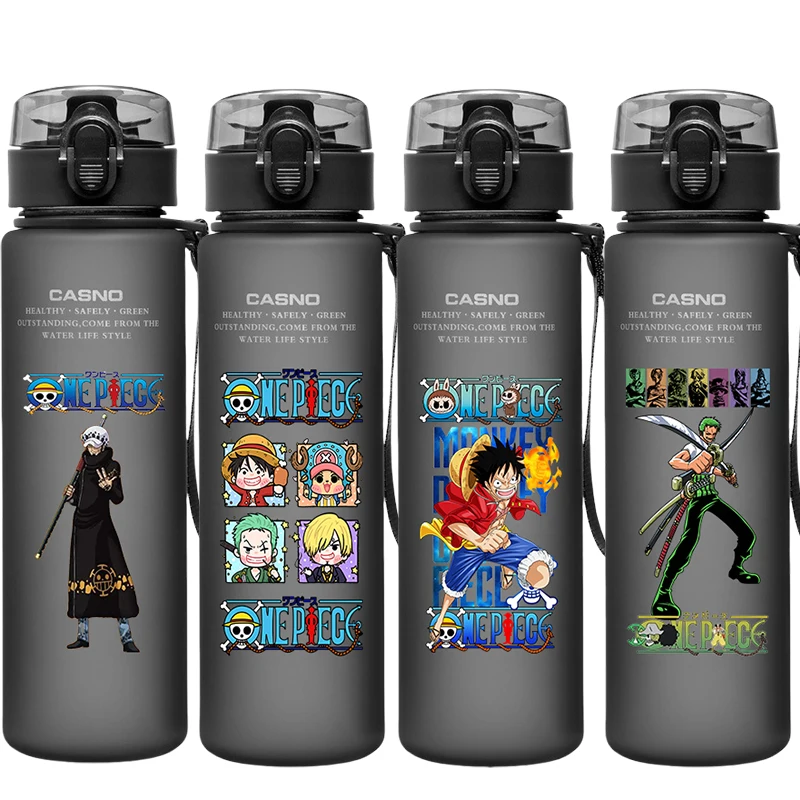 Botella de agua deportiva Luffy de una pieza de 560ML, vaso de plástico de gran capacidad con dibujos animados de Anime para beber, jarras de Fitness portátiles para viajes al aire libre