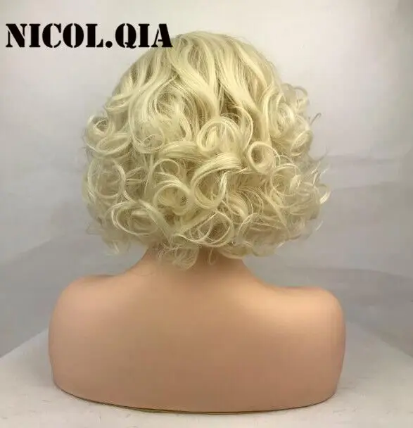 Short Chic Curly Hair Pale Blonde Synthetic Hair Wigs Heat Ok Women Fashion Wigs