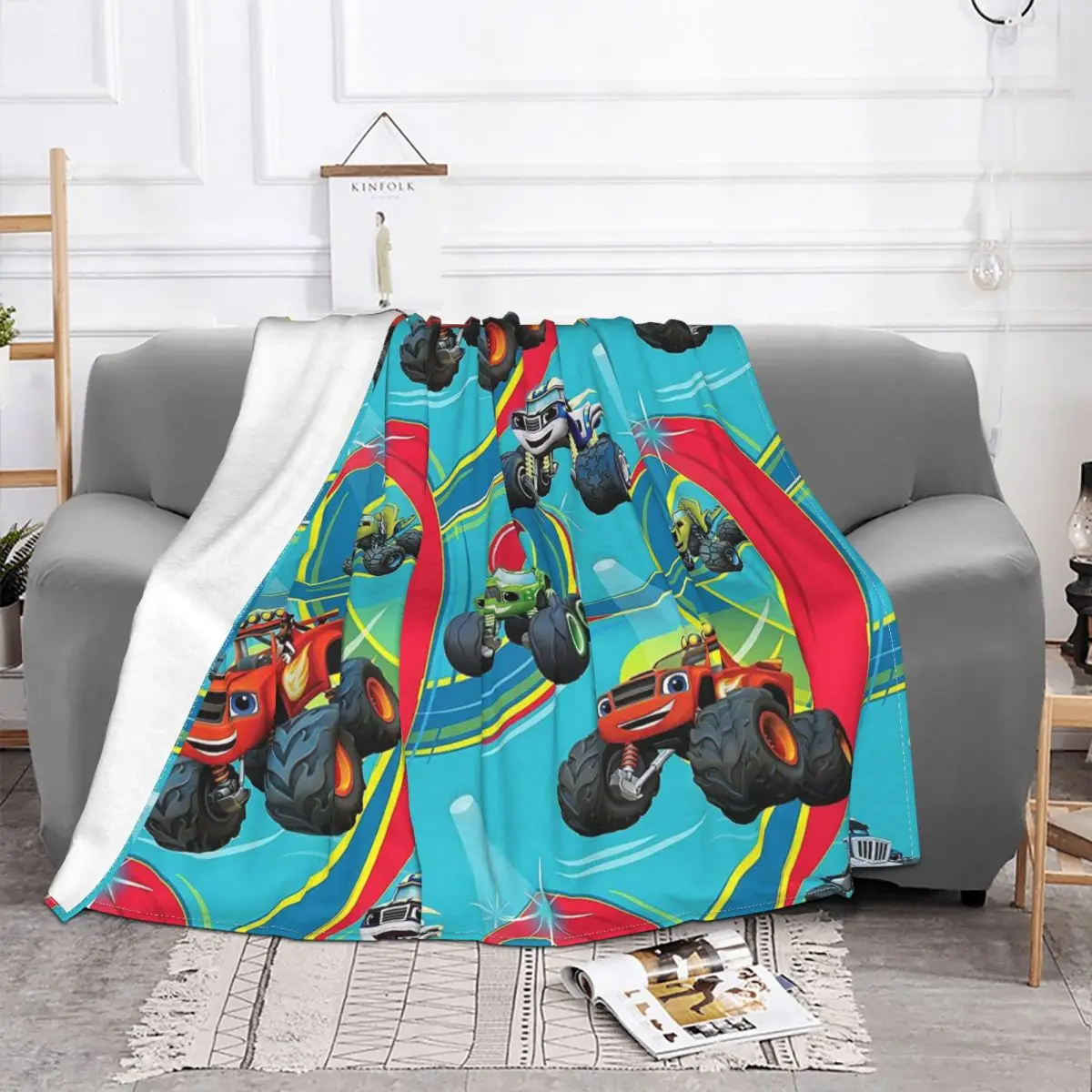 Blaze And The Monster Machines Blanket Coral Fleece Plush Racing Cartoon Warm Throw Blankets for Home Couch Bedspread