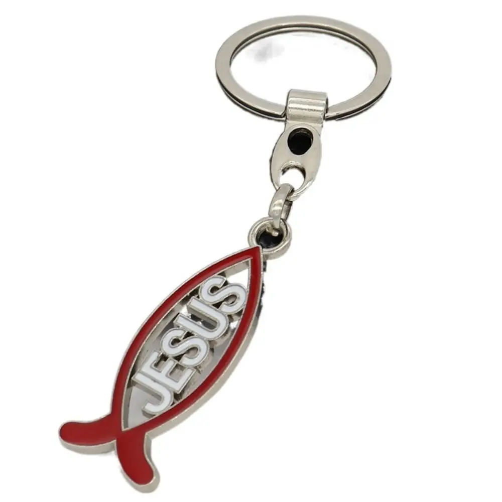 

Easy Use Alloy Fish Shape Keychain Religious Cartoon Jesus Charm Pendant Fish Shape Christian Car Keychain Chapel Decor