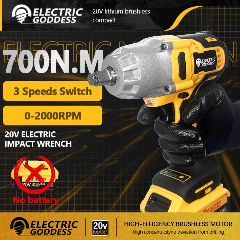 Elektrický bohyně 1/2in vysoký kroutící moment elektrický hasák bezuhlíkový akumulátorové rázový hasák dekorace týmový nástroje pro 20V dewalt baterie