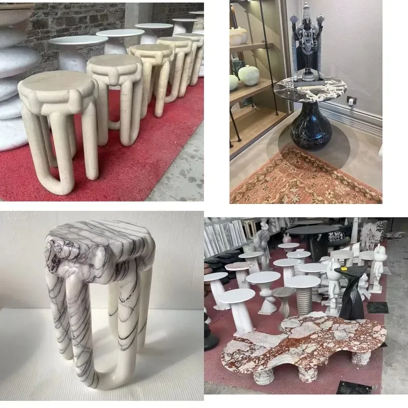 Exquisite Solid Natural White Marble Side Table Corner Table Luxury Home Furniture Center Table Factory Direct Sales