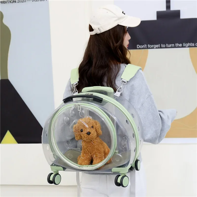 Airline Approved On Wheels Stroller Trolley Pet Carrier Backpack, Transparent Bubble Cat Bag for Travel Pet Suitcase, Wholesale