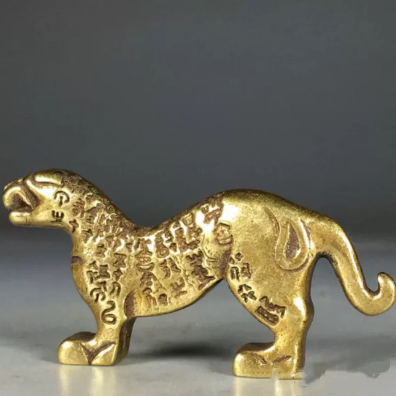 Antique Brass Tiger Symbol Statue - Chinese Ancient Authority Token, Home Study Desk Decor Folk Art Collection Crafts