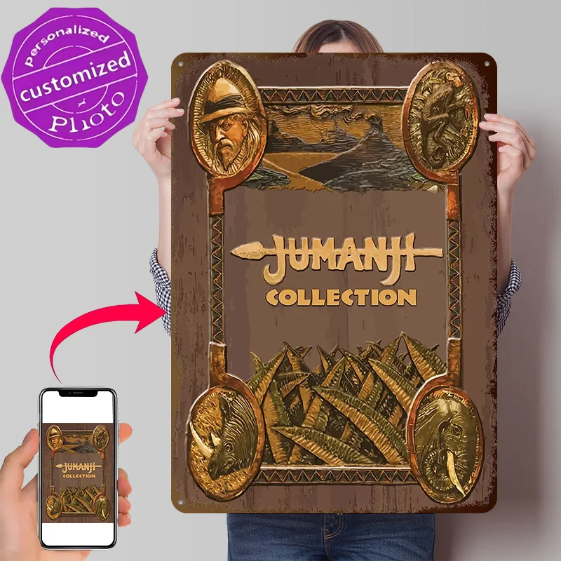 Персонализированный 3D-постер Jumanji с текстурой, металлическая настенная табличка в винтажном стиле для декора комнаты, роскошное украшение, предметы декора для дома