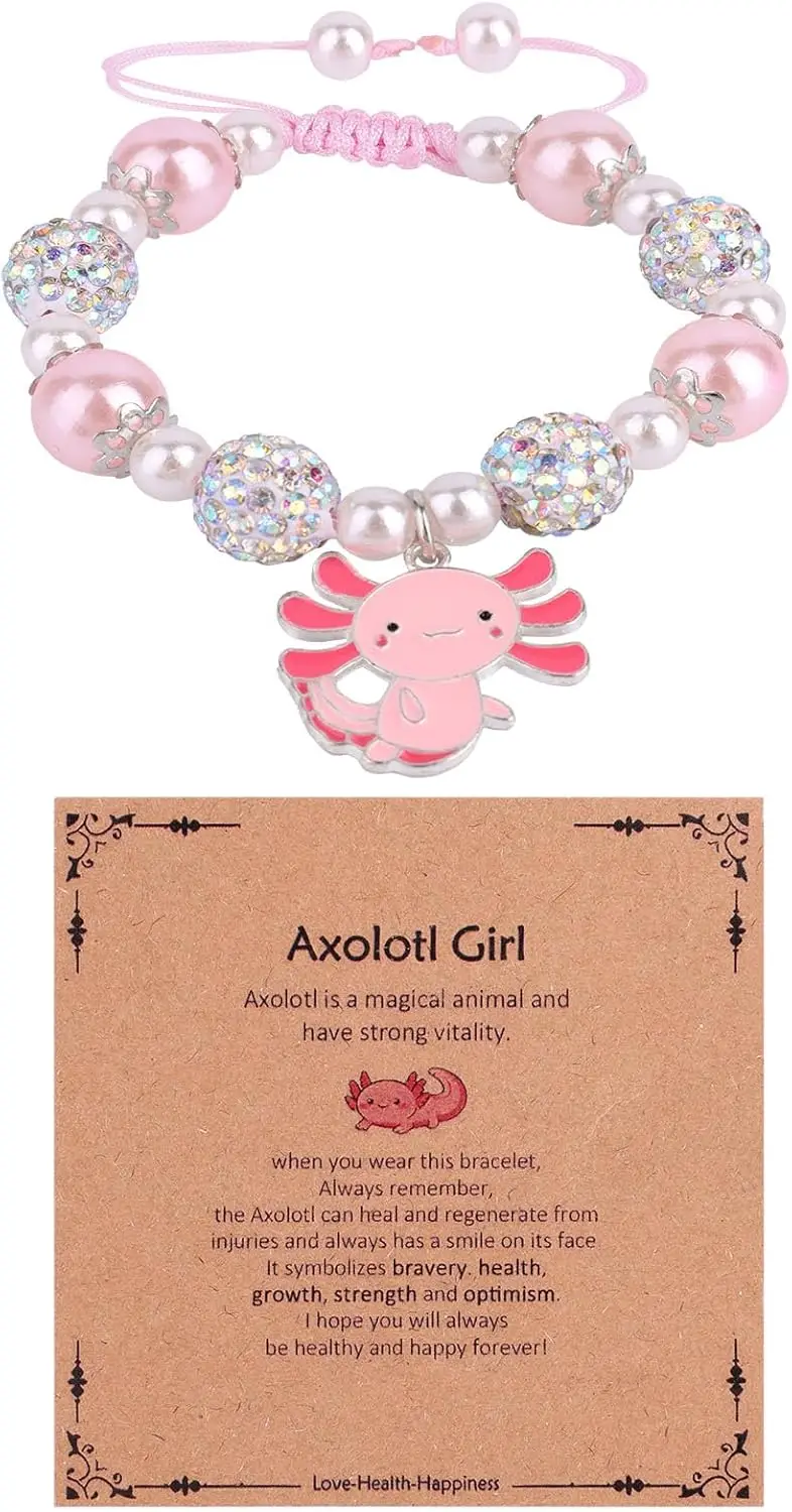 

Axolotl Bracelet Set, Cute Stackable Axolotl Bead Bracelets with Card Kawaii Charm Beaded Jewelry for Girls Niece Birthday Prese