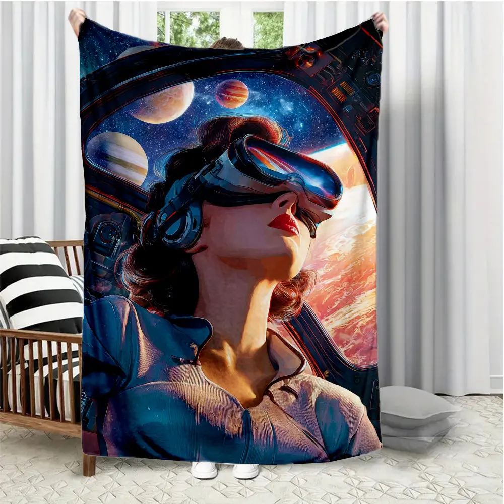 Space-themed inspiration pattern Flannel printed blanket suitable for all seasons suitable for living room office sofa travel