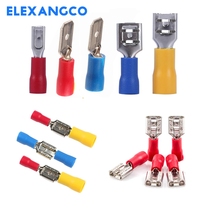 Connecteur de fil de bêche isolé, borne à sertir électrique mâle et femelle, rouge, bleu, jaune, 2.8, 4.8, 6.3, 50 pièces