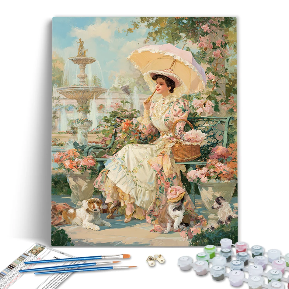 

RUOPOTY Diy Oil Painting By Numbers Park Princess Retro Oil Painting Classic Set Modern Drawing Canvas Wall Art For Handiwork