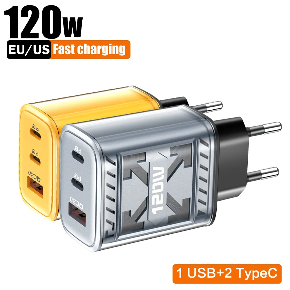 

Всего 120 Вт Быстрая зарядка 3 порта USB C PD Зарядное устройство Quick Charge 3.0 USB Type C Адаптер для мобильного телефона для iPhone 16 Samsung Xiaomi