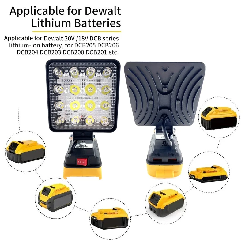 Imagem -03 - Portátil Led Luz de Trabalho para Dewalt Iluminação Exterior Lâmpada de Trabalho Camping Lanterna 18v 20v Lithium Battery 4