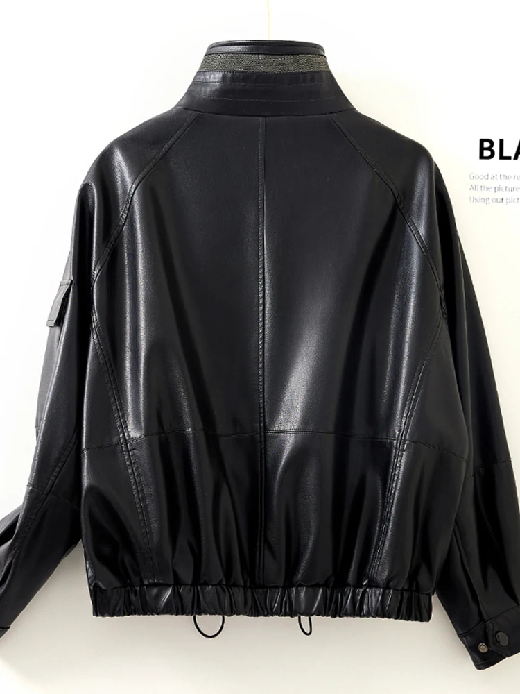   닝 진짜 가죽 자켓 여성용 2025 가을 신상 루즈 캐주얼 천연 가죽 코트 대형 사이즈 탑