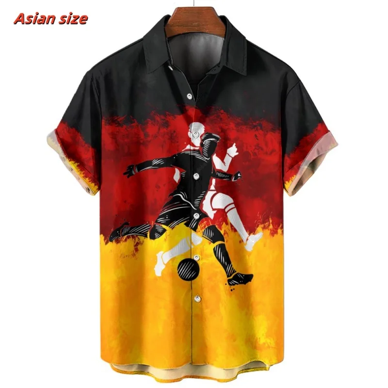 Germany Flag Pattern Hawaiian Shirt For Men German Football 3D Printed Blouse Short Sleeve Sport Loose Lapel Tops Aloha Shirts