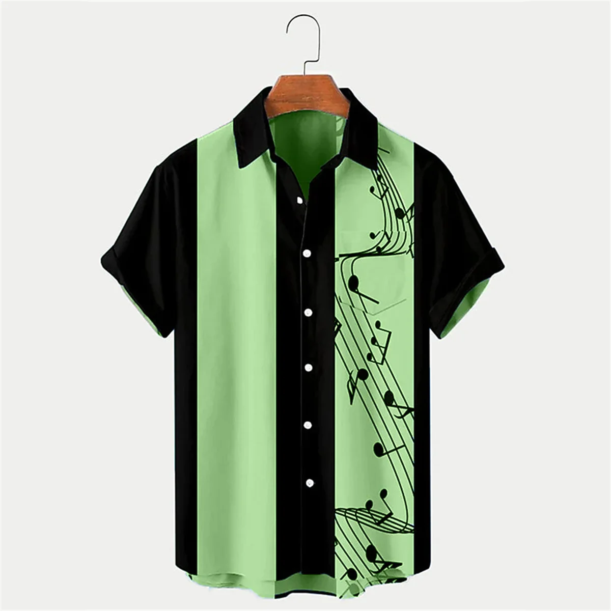 2024 New Men\'s Shirt Summer Bowling Shirt Note Pattern Printed Daily Short Sleeve Button Comfortable Casual Men\'s Clothing