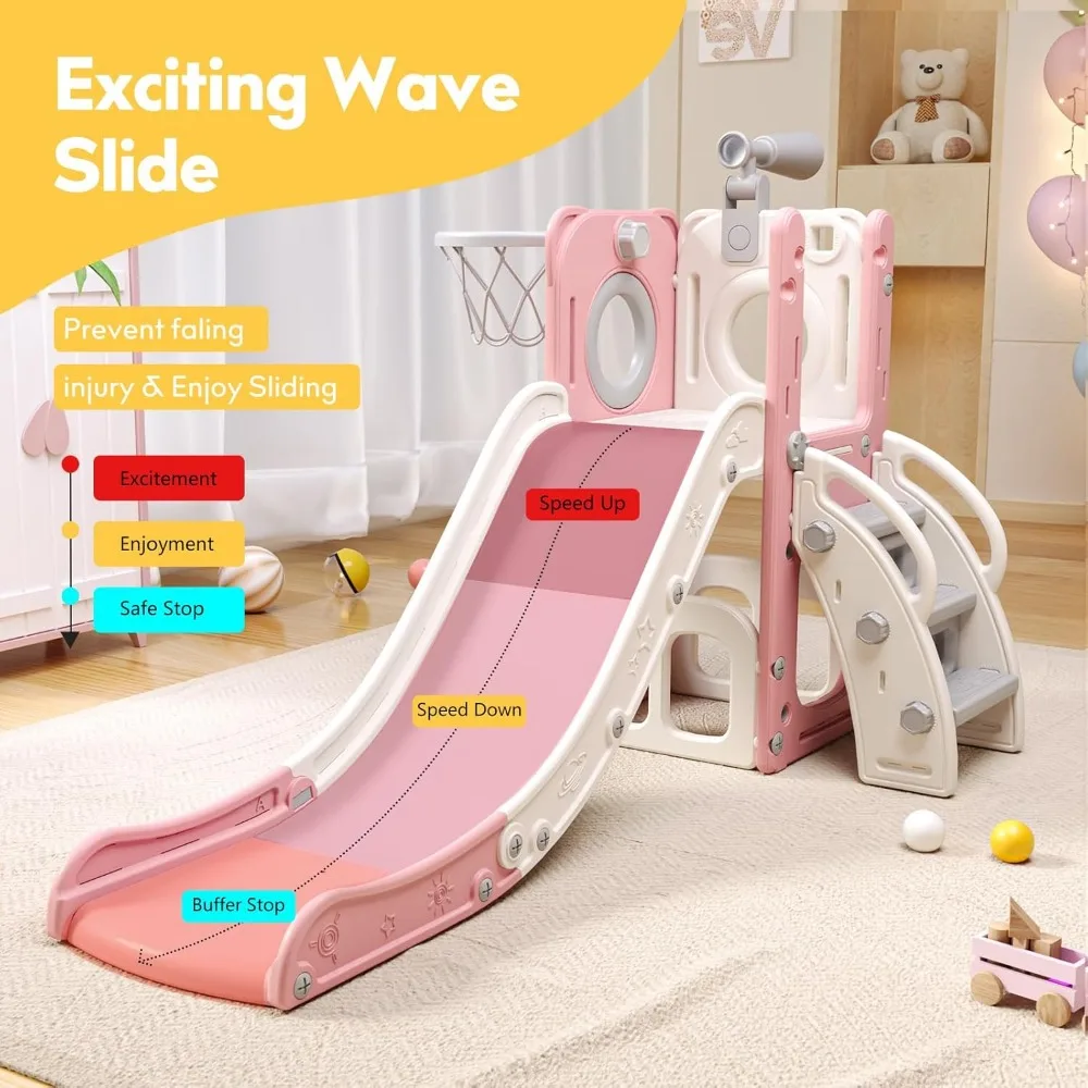 Set parco giochi per bambini con scivolo, canestro da basket e lancio di anelli