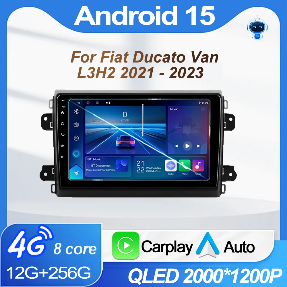 لشركة فيات Ducato Van L3H2 2021 - 2023 راديو السيارة الوسائط المتعددة مشغل فيديو ستيريو الملاحة GPS DVD 4G WiFi Andriod 15 Carplay Auto