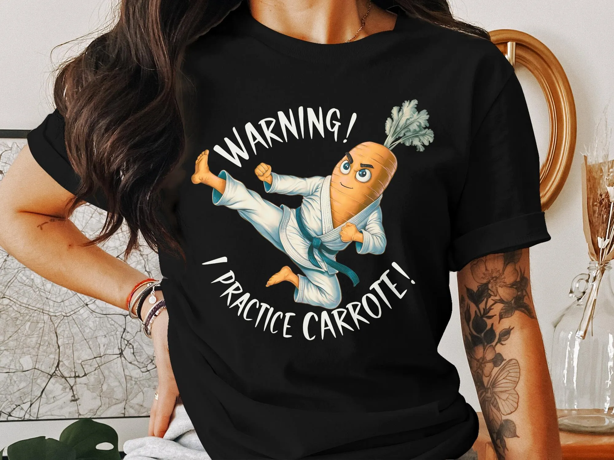 Funny Karate Taekwondo Kung Fu Martial Art Carrot Foodie T Shirt Arts Birthday Holiday Kids