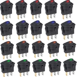 20pcs/lot On-Off Control 4 Colors Push Button Switch 3 Pin 12V 20A Amps Car Truck Rocker Round Toggle LED Switch