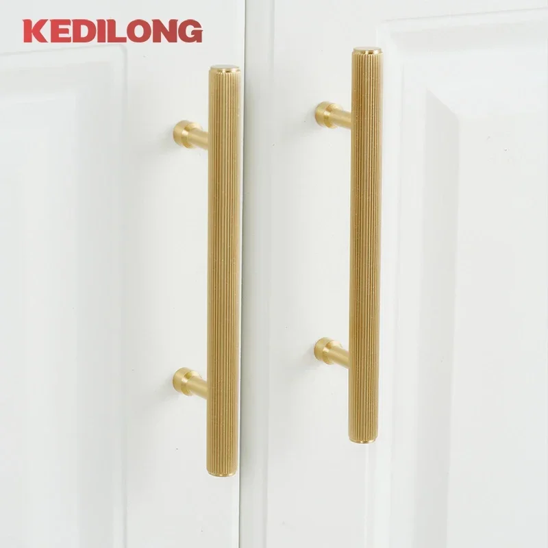 KEDLO European style solid brass striped long handle furniture hardware cabinets drawers cabinet doors pull rings  small knobs