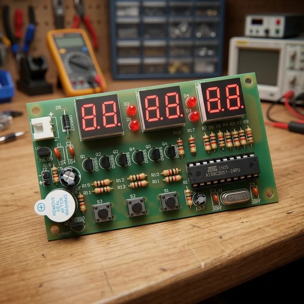 12V Digital Clock Building Kit with For Alarm Stopwatch for countdown Timer and Counter for STEM Learning and Prototyping