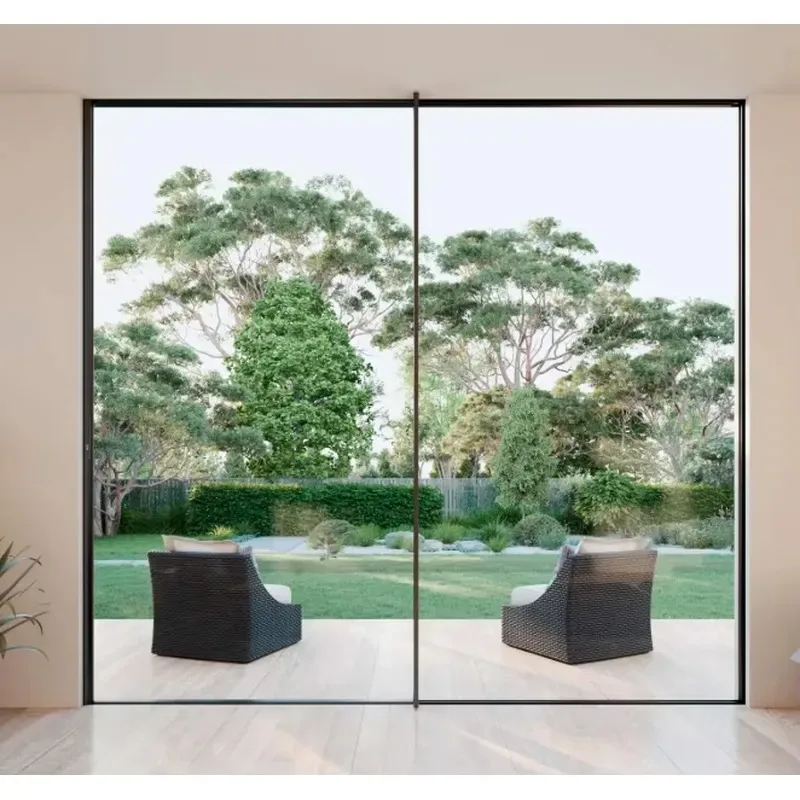 Simple sliding waterproof and heat-breaking aluminum alloy double-layer glass tempered glass system door supermarket