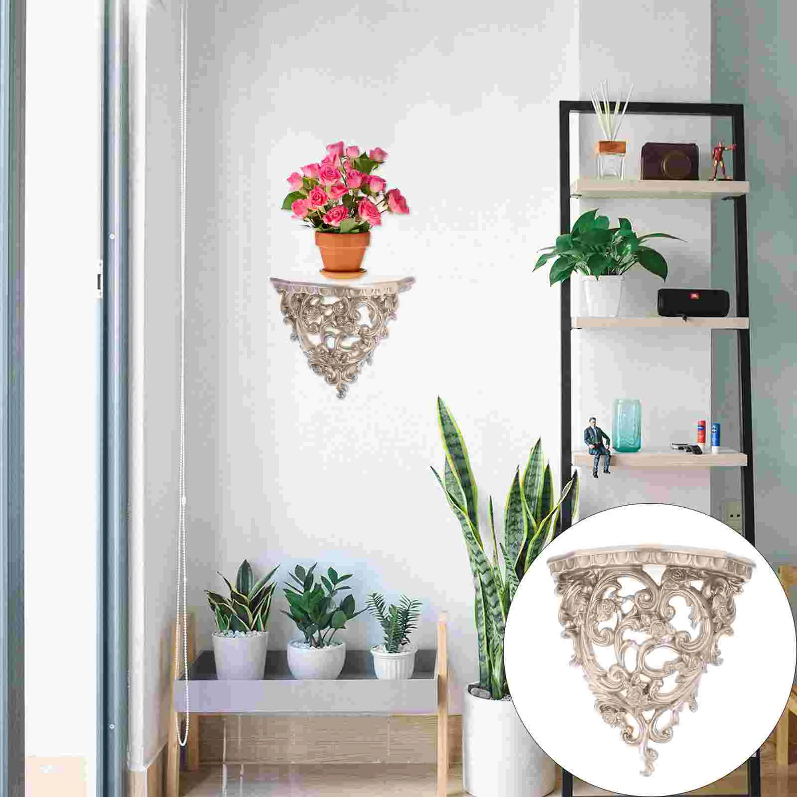 

Hollow Carved Wall Decoration Craft Retro Home Ornament Flower Stand Living Room Adornment Outdoor Ledge Shelf