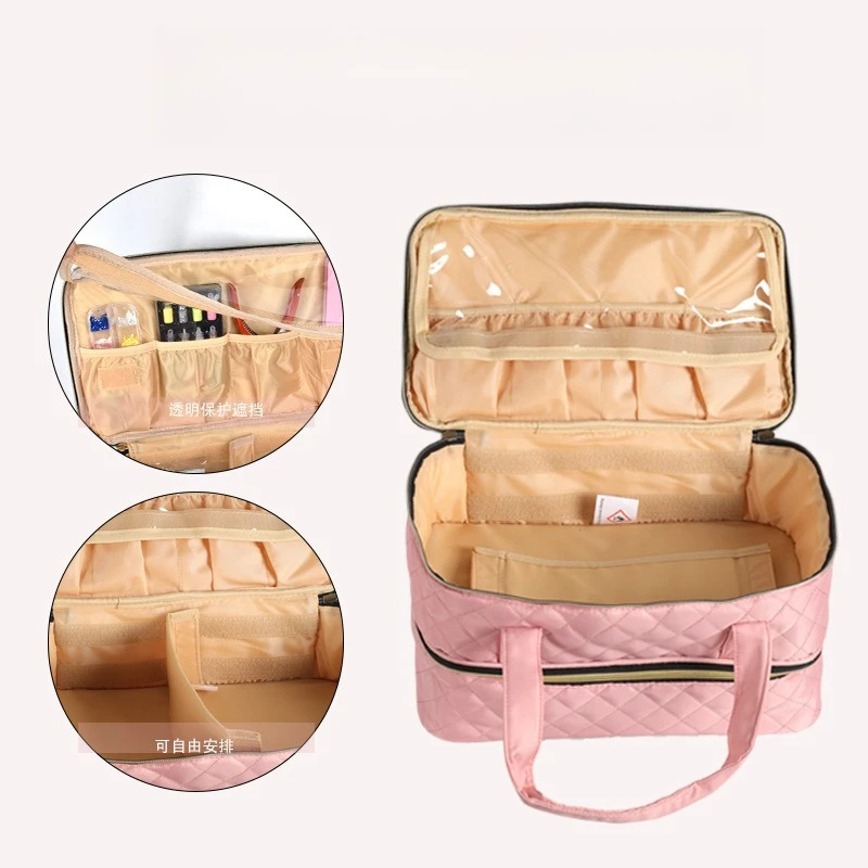 New Double Layer Makeup Bag Large Capacity Nail Polish Organizer Portable Travel Manicure Handbag