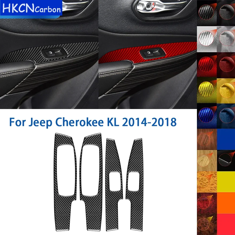 

For Jeep Cherokee KL 2014-2018 Accessories Real Soft Carbon Fiber Car Interior Window Lift Switch Panel Cover Trim Sticker