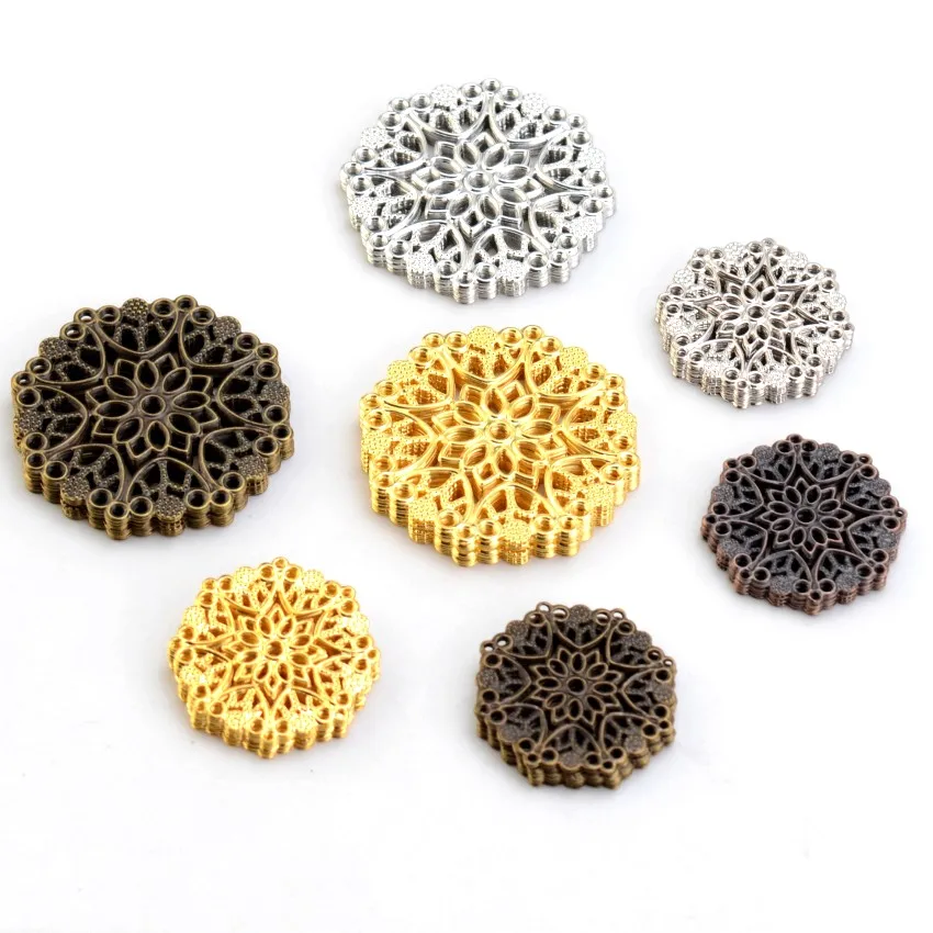 10/20/30/50pcs Flower Filigree crafts Hollow Embellishments Findings 35mm 48mm Jewelry Accessories Bronze Tone ornaments