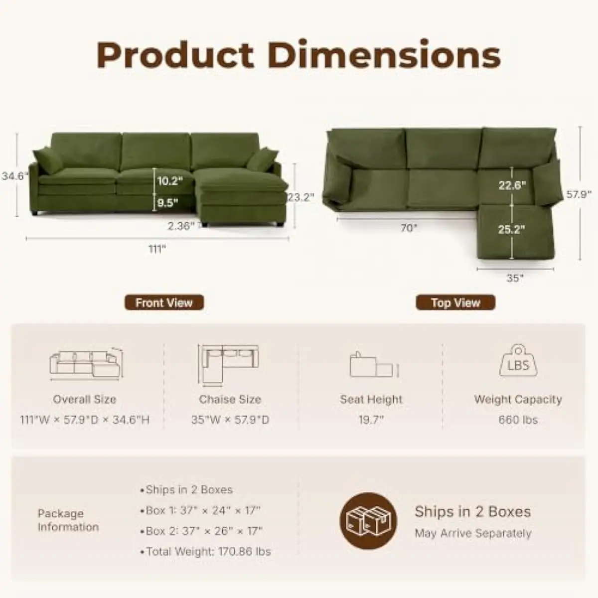 111.4' L Shaped Sofa Modular Sectional Cloud Couch with Ottoman