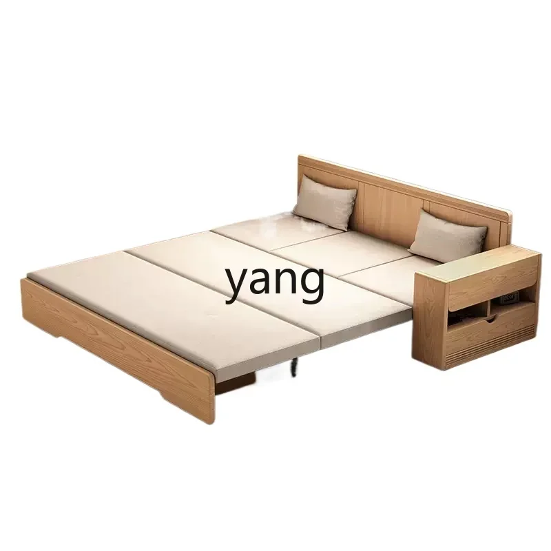 XYY solid wood sofa bed folding telescopic ash wood multi-functional push-pull storage dual-purpose