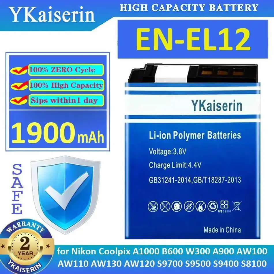 

Camera Battery EN-EL12 1900Mah For Nikon Coolpix A1000 B600 W300 A900 AW100 AW110 AW130 AW120 S9700 S9500 S9400 S8100