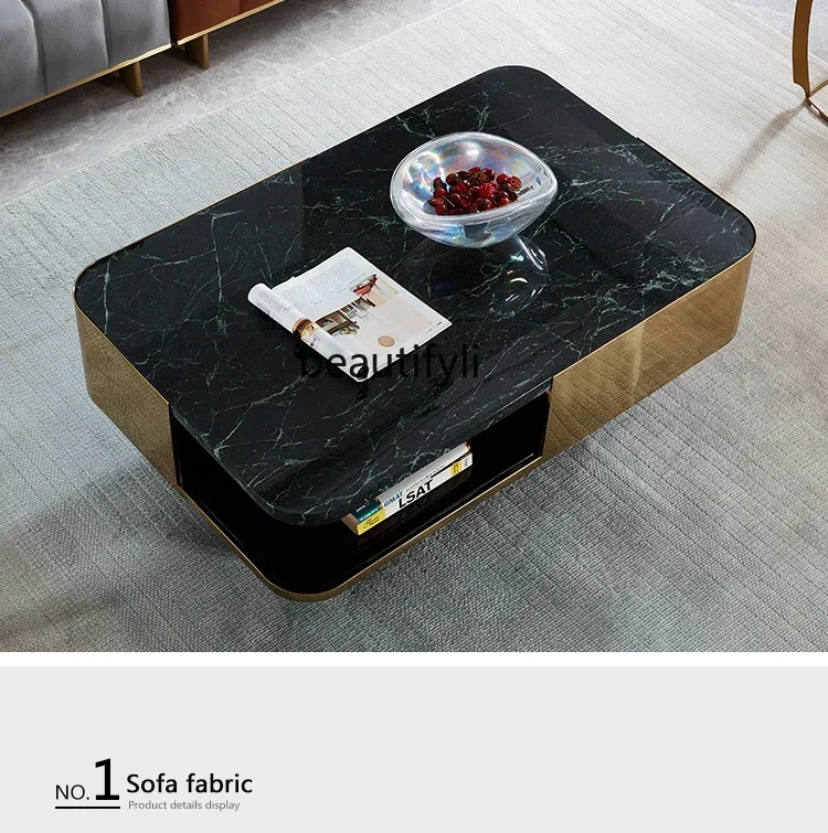 

xxxИтальянский мягкий роскошный мраморный журнальный столик для маленькой квартиры, гостиной, двойной металлический диван, приставной столик для дома