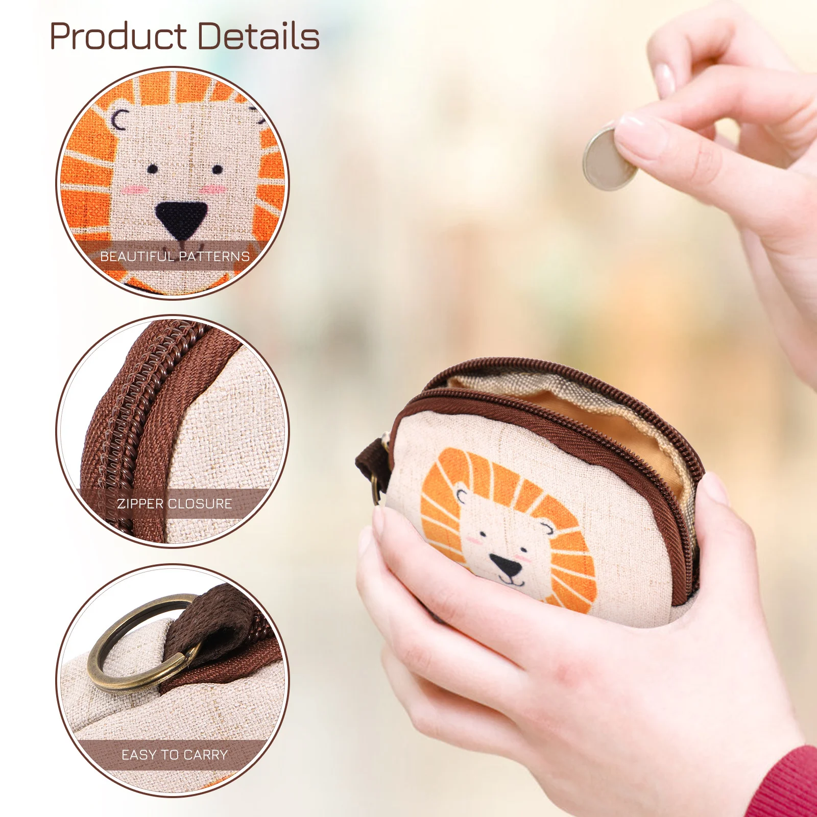 

Cute Cartoon Printing Cotton Linen Coin Purse Key Bag Small Wallet for Women Girls Portable Durable Easy to Clean