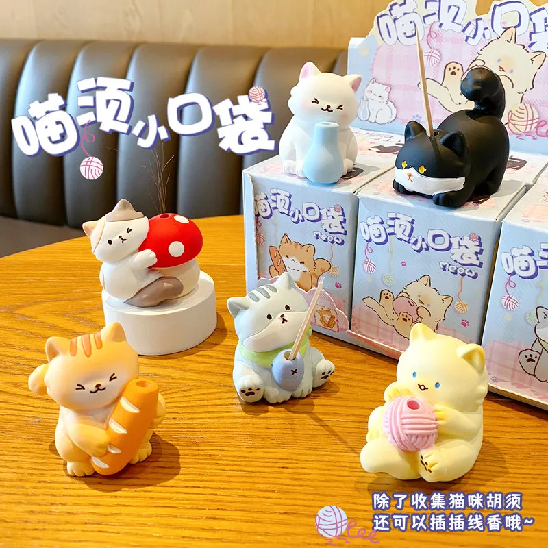 Figurine de chat de dessin animé Miaoxu, en résine créative, style apaisant, pour décoration de bureau et de maison, porte-encens