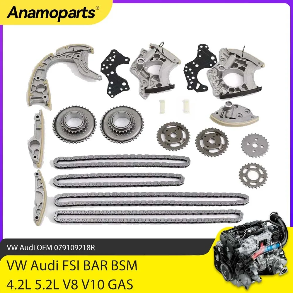 Engine Parts Timing Chain Kit Fit 4.2 5.2 L BAR BSM CAUA BVJ For VW Touareg Audi S5 S8 A8 4.2L 5.2L FSI V8 V10 GAS 079109218R