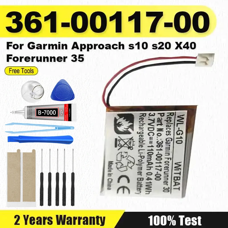 New Replacement 361-00117-00 Battery 110mAh For Garmin Approach S10 S20 X40 Sport Watch Batterie Accumulator + Free Tools