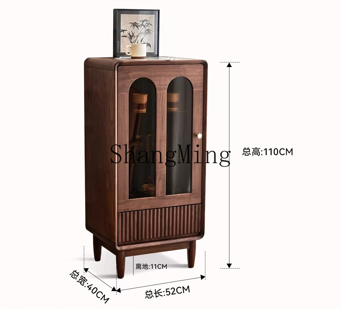 ZYY black walnut glass wine cabinet simple household storage display storage cabinet