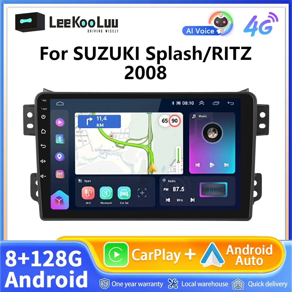 LeeKooLuu 8G+128G CarPlay Android Auto Radio For SUZUKI Splash /RITZ 2008 Car Multimedia Video Player 2Din AutoRadio 4G GPS Wifi